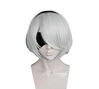 WHBHD Nier: Automata 2b Yorha n. 2 Tipo B Eroina Corta Argento Bianco bobo Resistente al Calore Cosplay Costume Cosplay (Non includere l'occhio Patch)