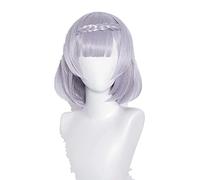 WHBHD Noelle Cosplay Genshin Impact Cosplay Parrucca Cosplay 35 cm Argento Parrucca Viola Cosplay Parrucche Anime Anime Resistenti al Calore Parrucche Sintetiche + Tappo della Parrucca