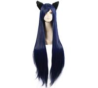 WHBHD Parrucche Cosplay del Gioco Ahri Carattere 100cm Parrucca Blu Scuro con Le Orecchie Capelli Sintetici Resistenti al Calore Perucas Parrucca Cosplay