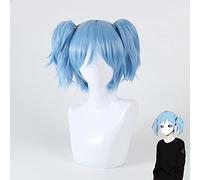 WHBHD Sally Face Slyface Sally Wig Cosplay Pendek Biru Tahan Panas Rambut Sintetis Parrucca Rambut Ekor Kuda Dengan Topi Parrucca