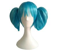 WHBHD Sallyface Sally Face Sally Cosplay Parrucche Breve Parrucca Blu con Due Clip con Coda di Cavallo Parrucca Sintetica Resistente al Calore + Tappo della Parrucca