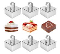 Whcctl 6 Pezzi Anelli da Dessert Quadrati, 8cm Anello per Torte, Acciaio Inossidabile Anello per Torte, Coppapasta con Coperchio, per DIY Torte Mousse Dessert Biscotti(Quadrati)