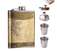 Whcctl - Fiaschetta in acciaio inox, con imbuto, in acciaio inox, 8oz, fiaschetta per Whisky, portatile, in acciaio inox, con imbuto, bicchiere vino, scatola regalo, per viaggi campeggio e pesca (oro)