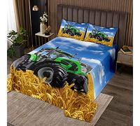 Wheatfield Combine Copriletto Trapuntato per Trattore per Ragazzi - Blu Verde Oro 100% Microfibra Trapunta Fattorie 170X230cm