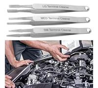 WheatThrive Kit di pulizia per terminali auto, set di pinzette per connettori, strumento di riparazione automatica, pulitore per fili di acciaio per contatti elettrici, 3 pezzi