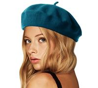 Wheebo Berretto in lana, tinta unita, stile francese, invernale, caldo, per donne e ragazze, Blu Prussia, Taglia unica