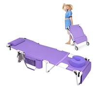 Wheel-To-Go - Sedia abbronzante con ruote e foro per il viso, spessa, lavabile, regolabile, resistente, pieghevole, per prendere il sole, leggere, spiaggia, piscina, sdraio, 136 kg (design brevettato)