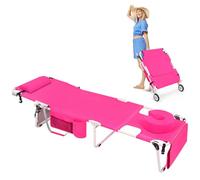 Wheel-To-Go - Sedia abbronzante oversize con ruote e foro per il viso, più spessa, lavabile, regolabile, resistente, pieghevole, per prendere il sole, spiaggia, lettura, piscina, XL, 150 kg, rosa