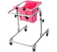 Wheeled Walker for Children with Cerebral Palsy, Adjustable Height, Suitable for Height 31"- 47", Rehabilitation Standing Frame Walker Walking Aid for Disabled(Pink)
