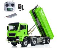 wheelfun LESU 1/14 8x8 RC idraulico Roll On Off Dump Truck telaio in metallo Dumper differenziale blocco motore 540 assi EDS cambio a 2 velocità modello auto Hobby Grade Model (Kawasakki verde)