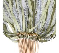 Whemyreat 50 pezzi da parete verde con campana, in pizzo romantico con nastri per matrimoni, bacchette magiche per matrimoni, stelle filanti, bomboniere, bacchette per le fate di seta, per matrimoni,