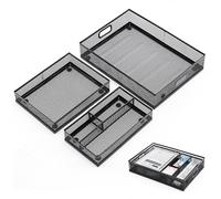 Whemyreat Set di 3 vassoi in metallo per cassetti da scrivania, organizer per penne, organizer in rete, nero, altezza dello schermo in metallo, 31,3 x 21,2 x 4,3 cm