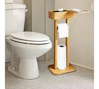 Whemyreat Supporto per Carta Igienica 4 in 1 Con Ripiano Portaoggetti, Porta Rotolo in Bambù Autoportante, Organizer