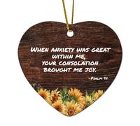 When Anxiety Was Great Inside Me, Your Consolation Brought Me Joy Heart Citazioni Ornamento di Natale in ceramica per albero di Natale, divertente ciondolo a forma di palla per le vacanze, regalo di