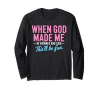 When God Made Me Battuta Umorismo Cristiano Maglia a Manica