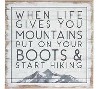 When Life gives you Mountains Put on Your Boots and Start Hiking - Decorazione da parete con montagna - Cartello rustico con montagne - Alpinista - Regalo escursionistico retrò in metallo 20,3 x 30,5