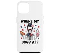 Where My Dogs At Hotdog Patriotic Hot Dogs American USA Flag Custodia per iPhone 13