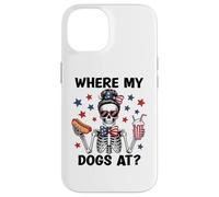 Where My Dogs At Hotdog Patriotic Hot Dogs American USA Flag Custodia per iPhone 14