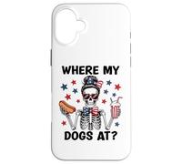 Where My Dogs At Hotdog Patriotic Hot Dogs American USA Flag Custodia per iPhone 16 Plus