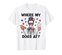 Where My Dogs At Hotdog Patriotic Hot Dogs American USA Flag Maglietta