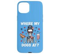 Where My Dogs At Wiener Patriotic Hotdog American USA Flag Custodia per iPhone 15 Plus