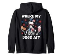 Where My Dogs At Wiener Patriotic Hotdog American USA Flag Felpa con Cappuccio