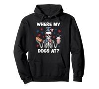 Where My Dogs At Wiener Patriotic Hotdog American USA Flag Felpa con Cappuccio