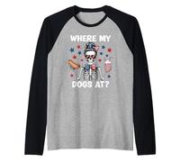 Where My Dogs At Wiener Patriotic Hotdog American USA Flag Maglia con Maniche Raglan