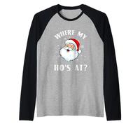Where My Hos At Christmas Pigiama Babbo Natale Faccia Babbo Natale Maglia con Maniche Raglan
