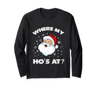 Where My Hos At Christmas Pigiama Divertente Babbo Natale Faccia Natale Maglia a Manica