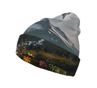 Where The Mountain Flowers Bloom Printing Warm Knit Hat, adatto per escursioni, campeggio, viaggi e vari scenari all'aperto, nero