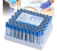 WhFKLca 100 Provette per Prelievo di Sangue Sottovuoto, Provette in Vetro Sottovuoto da 2 Ml/5 Ml/10 Ml con Tappo A Vite Blu, Provetta Monouso Sterile in Citrato di Sodio 1:9, per Laboratorio,5ML