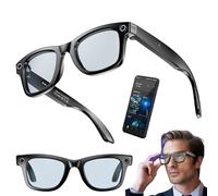 WhFKLca AI Smart Glasses with HD Camera Make Receive Call Bluetooth Headset Recording Photo Recognition Bluetooth Translator Sunglasses, for Travel Meeting Business,B