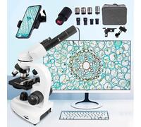 WhFKLca Microscopio Composto Binoculare 12000x/18000x/30000x, Microscopio Biologico + Oculare Elettronico + Supporto per Telefono + Borsetta, per Gli Studenti Adulti Che Insegnano Laboratorio 18000X