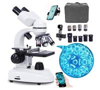 WhFKLca Microscopio Composto Binoculare (6000 X/10000 X/20000 X) - Illuminazione a LED Doppia/Filtro a Cinque Colori, Microscopio Biologico HD, per Esperimento Scientifico per Adulti Educativi 20000X