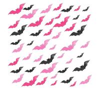 WHGHG Decorazioni Halloween 3D - 48 Pipistrelli Rosa e Neri Riusabili per Interni/Esterni, Addobbi Porta e Parete per Feste Spaventose