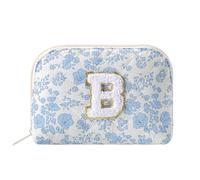 WHHJM Borsa per trucco cosmetico a cupola iniziale piccola borsa per trucco trapuntata in cotone per borsa carino blu floreale viaggio toeletta Zipper Pouch, Blu Floreale B