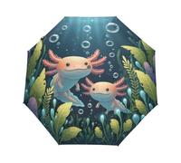 Whimsical Axolotl - Ombrello da pioggia blu, per il trasporto quotidiano | Mini ombrello con funzionamento a una sola mano, stampa a trasferimento termico su tutta la superficie