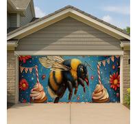 Whimsical Bee Cupcake Copertura per porta del garage, gigante Happy Birthday Party Outdoor Decor, giocoso sfondo festivo striscione 400 x 180 cm