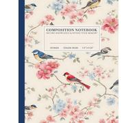 Whimsical Birds and Blooms Composition Notebook | Playful College-Ruled Notebook: Colorful Birds on Pink Flowers Against Soft Cream Background | 110 ... | Perfect for School, Work, or Personal Use