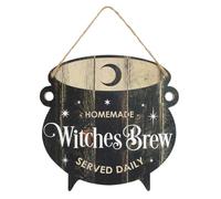 Whimsical Black "Witches Brew" Calderone MDF Hanging Sign - 25 cm x 25 cm (1 pz.) - Decorazione giocosa di Halloween e adorabile accessorio da cucina