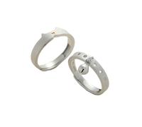 Whimsical Cat & Bell - Set di anelli coordinati con gatto e campana, finitura argentata, regolabile, impilabile, regalo per amanti degli animali domestici per bestie e figlia