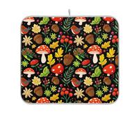 Whimsical Foresta Funghi Foglie Neri Piatti Stuoia Stendino Carino Ad Asciugatura Rapida Decorativo Resistente al Calore Opaco Cucina Piatti Contatore Mat 40,6 x 45,7 cm
