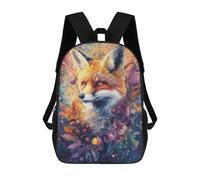 Whimsical Fox with Flowers And Berries - Vibrant Digital Airbrush Art Zaino Scolastico Per Bambini, Borsa Scolastica Stampata in 3D Per Ragazzi, Studenti Delle Scuole Elementari E Medie 17inch
