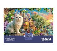 Whimsical Garden Cat Jigsaw Puzzles for Adult Difficult Challenges 1000 Piece Rabbit Magical Flower Garden Difficult Hard Jigsaw Puzzles for Man And Woman with Letters on Back 52x38cm/1000pcs