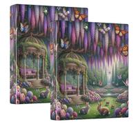 Whimsical Garden Scene Cozy Cottage - Raccoglitore a tre anelli da 3,8 cm, flessibile con tasche, 3 raccoglitori ad anelli per scuola, università, ufficio (confezione da 2)