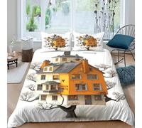 Whimsical houseSet Di Copripiumino morbida microfibra 3 pezzi motivo 3D con cerniera Fantasy architectural copripiumino con federe traspirante ultra morbido for ragazze Super king（260x220cm）