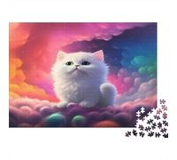 Whimsical Kitten-Fantasy Art Style Jigsaw Puzzle Impossibili 1000Pcs White Cat on Pink Clouds Decorazione Per La Casa. Rilassamento E Intelligence Per Adulti E Bambini Da 12 Anni 52x38cm/1000pcs
