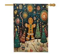 Whimsical Merry Christmas Gingerbread Man Front Yard Backyard Linen Vertical House Flags 28x40 Double Face per esterno, Fun Kid Xmas Home Print Flag, Holiday New Year Home Outdoor Pattern Flag