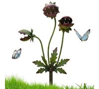 Whimsical Metal Carnivorous Plant Garden Stake | Large Venus Flytrap Plant Sculpture, Whimsical Flower Outdoor Sculpture, For Flower Beds, Patios & Planters, Unique Quirky Garden Gift
